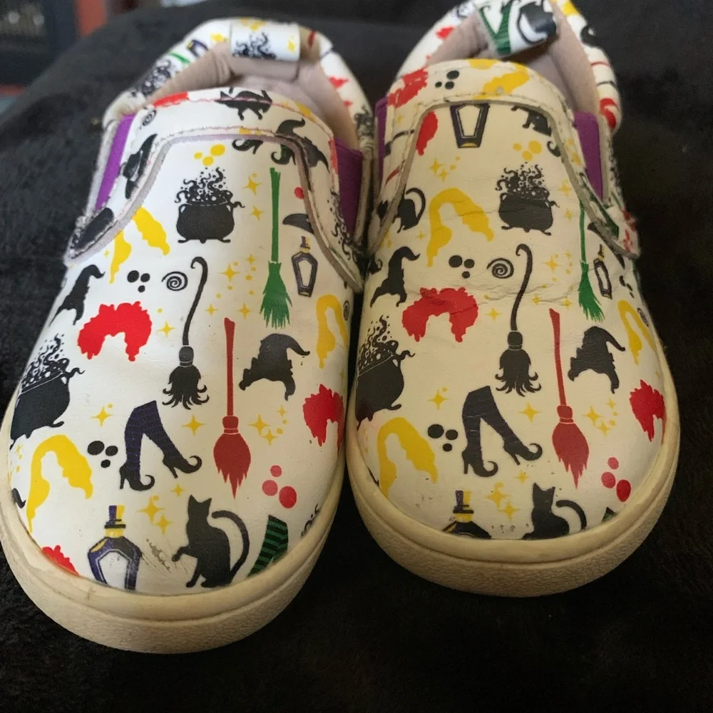 Monkey Feet White Slip-On Sneakers with Colorful Witch Motif